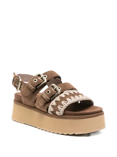 Mou Buckle-embellished Platform Sandals In Brown