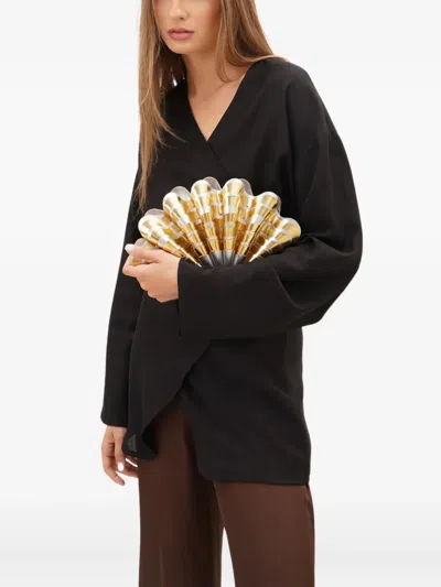 Vanina Sables Mouvant Shell-shaped Striped Clutch