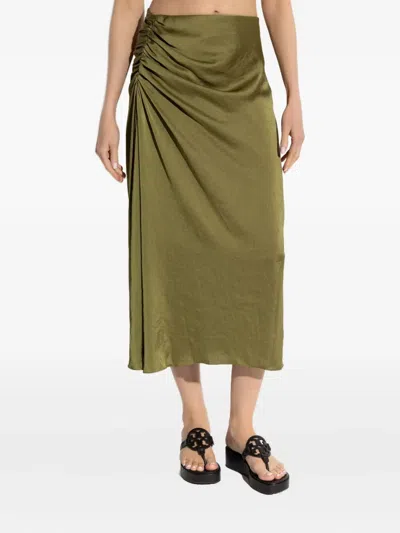 Theory Gathered Satin Midi Skirt