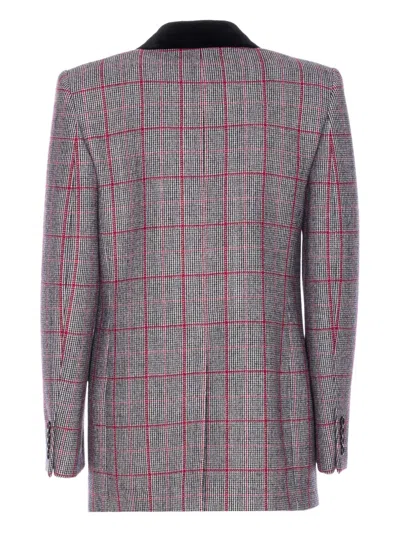 Chloé Tartan Double Breasted Coat In Gray