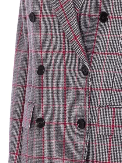 Chloé Tartan Double Breasted Coat In Gray