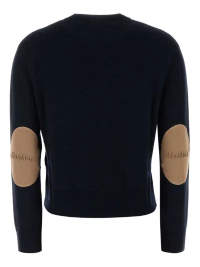 S Max Mara Wool Crew Neck Sweater With Elbow Patches In Blue