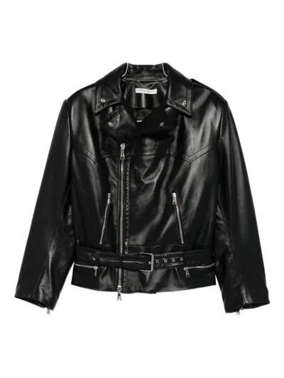 Alessandra Rich Leather Biker Jacket In Black