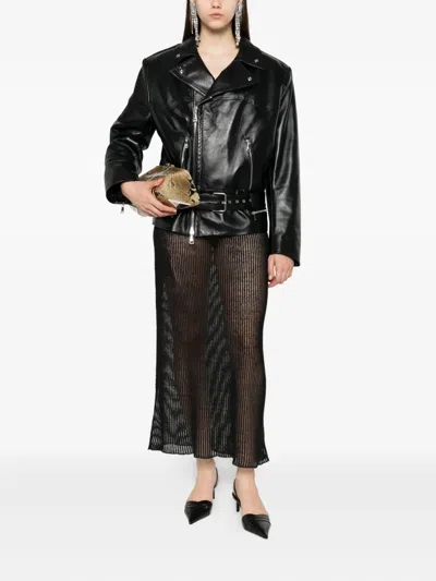Alessandra Rich Leather Biker Jacket In Black