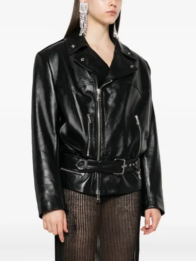 Alessandra Rich Leather Biker Jacket In Black