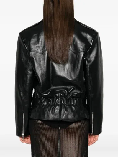 Alessandra Rich Leather Biker Jacket In Black