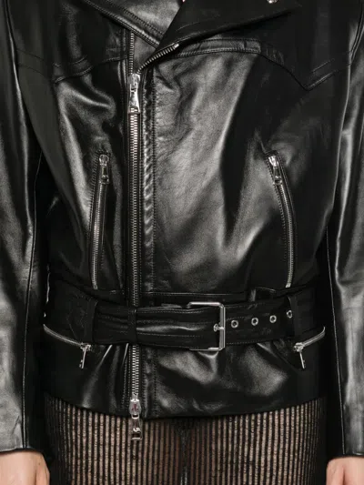 Alessandra Rich Leather Biker Jacket In Black