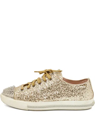 Pre-owned Miu Miu Glitter-embellished Sneakers