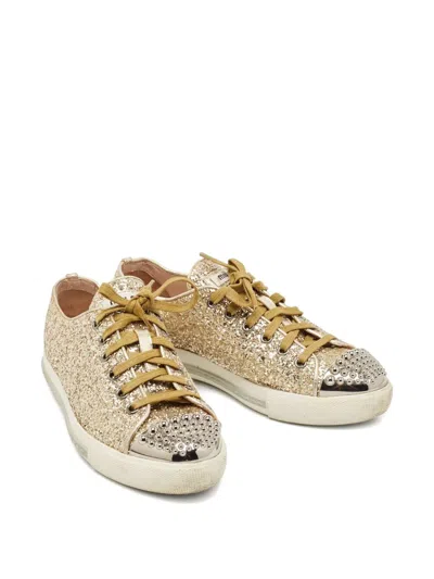Pre-owned Miu Miu Glitter-embellished Sneakers