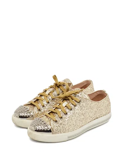 Pre-owned Miu Miu Glitter-embellished Sneakers