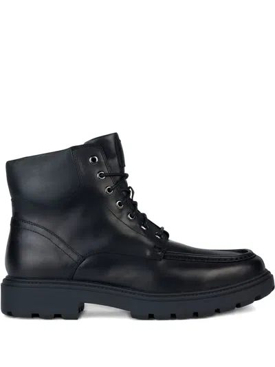 Geox Lace-up Leather Boots In Black