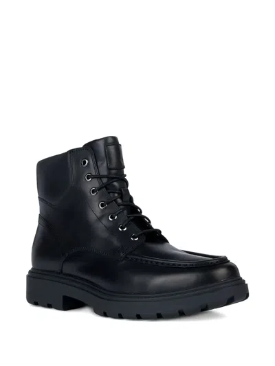 Geox Lace-up Leather Boots In Black
