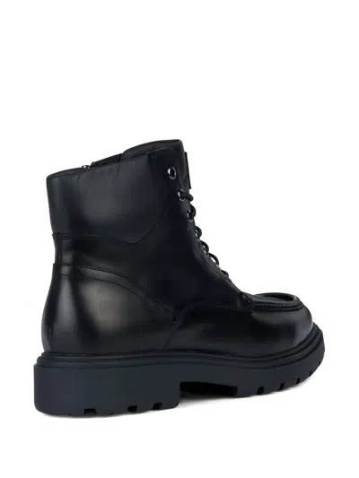 Geox Lace-up Leather Boots In Black