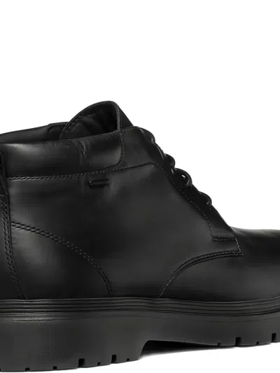 Geox Lace-up Leather Boots In Black