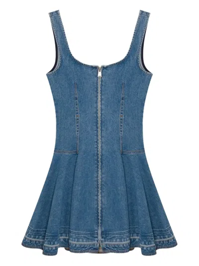 Simkhai Eleodra Zip-front Flared Denim Mini Dress