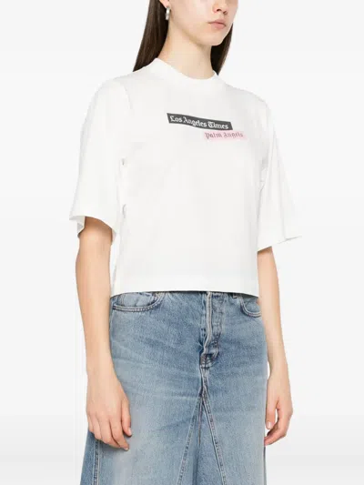 Palm Angels Cotton T-shirt With Print In White