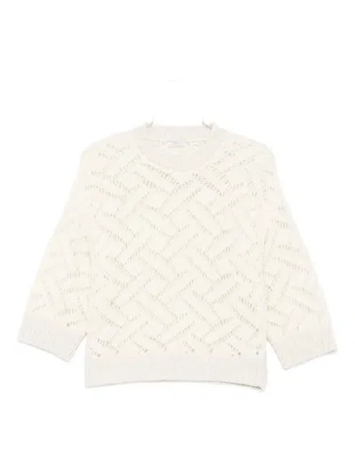 Peserico Textured Three Quarter Sleeve Sweater In Neutral