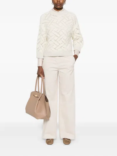 Peserico Textured Three Quarter Sleeve Sweater In Neutral