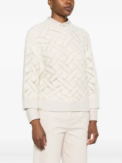 Peserico Textured Three Quarter Sleeve Sweater In Neutral