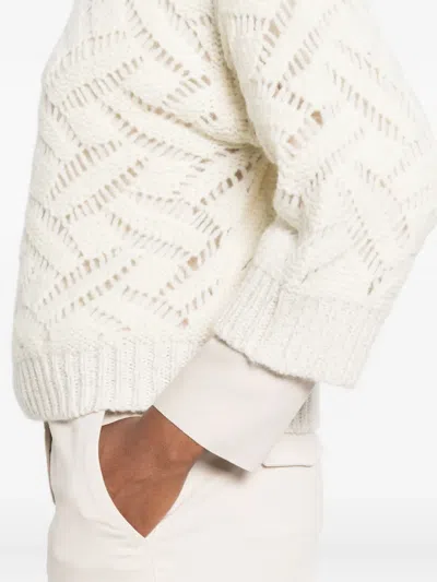Peserico Textured Three Quarter Sleeve Sweater In Neutral