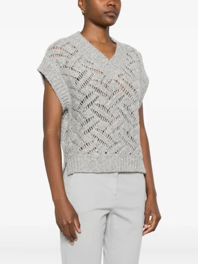 Peserico Textured Sweater Vest In Gray