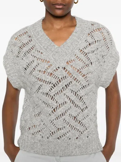 Peserico Textured Sweater Vest In Gray