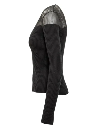 Pinko Sheer-panelled Ribbed Cardigan In Black