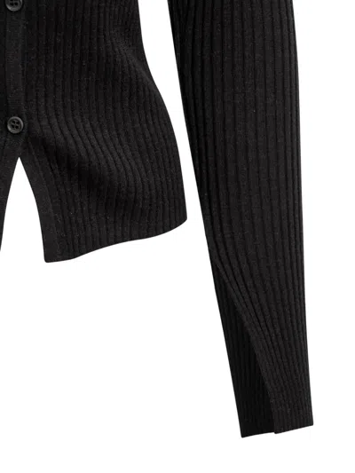 Pinko Sheer-panelled Ribbed Cardigan In Black