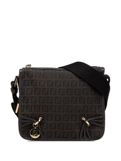 Pre-owned Fendi 2000-2010 Small Zucchino Canvas F Charm Crossbody Bag