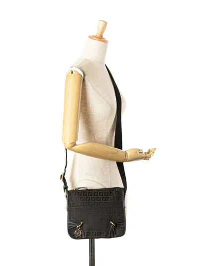 Pre-owned Fendi 2000-2010 Small Zucchino Canvas F Charm Crossbody Bag