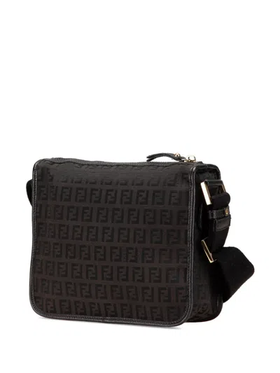 Pre-owned Fendi 2000-2010 Small Zucchino Canvas F Charm Crossbody Bag