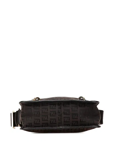 Pre-owned Fendi 2000-2010 Small Zucchino Canvas F Charm Crossbody Bag