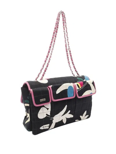 Pre-owned Chanel 2000-2002 Chocolate Bar Reissue Canvas Printed Multipocket Flap Shoulder Bag