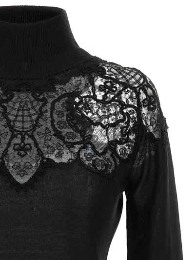 Ermanno Scervino Sheer Turtleneck Lace Sweater With Long Sleeves In Black