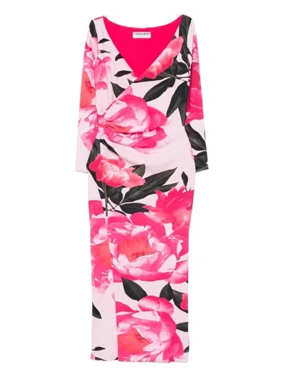 Chiara Boni La Petite Robe Ruched Floral-print Bodycon Midi Dress In Multi