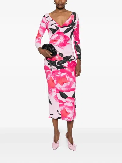 Chiara Boni La Petite Robe Ruched Floral-print Bodycon Midi Dress In Multi