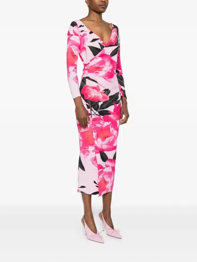 Chiara Boni La Petite Robe Ruched Floral-print Bodycon Midi Dress In Multi