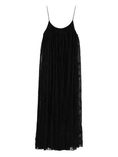 Totême Toteme Floral Plissé Tulle Maxi Dress In Black