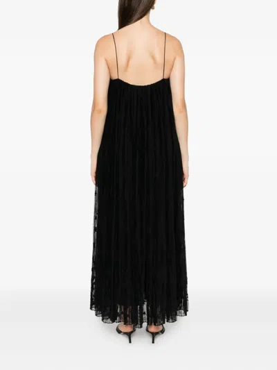 Totême Toteme Floral Plissé Tulle Maxi Dress In Black