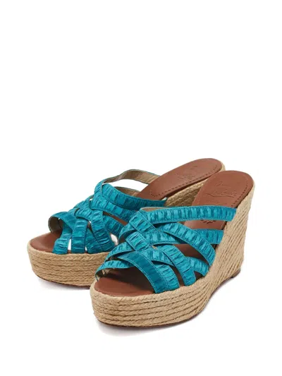 Pre-owned Christian Louboutin 110mm Leather Wedge Sandals