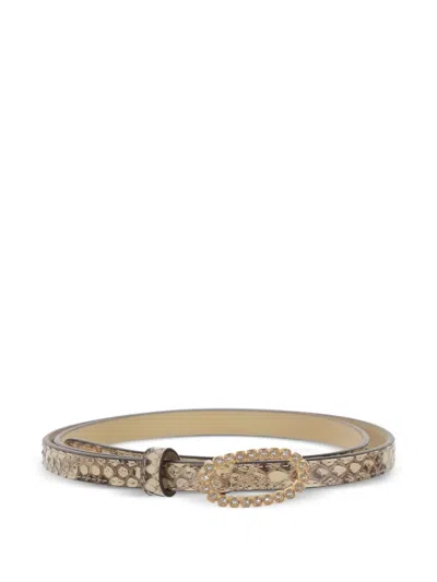 Valentino Snakeskin-effect Crystal-embellished Belt In Brown