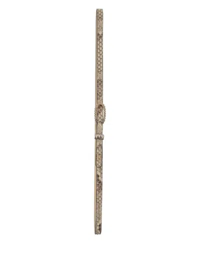 Valentino Snakeskin-effect Crystal-embellished Belt In Brown