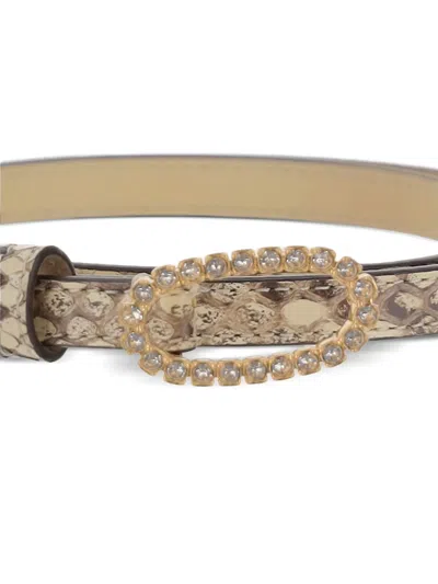 Valentino Snakeskin-effect Crystal-embellished Belt In Brown