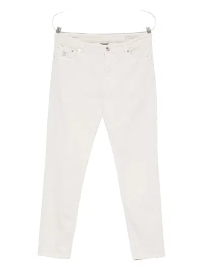 Brunello Cucinelli Cotton Trousers With Belt Loops And Rolled Cuffs In White