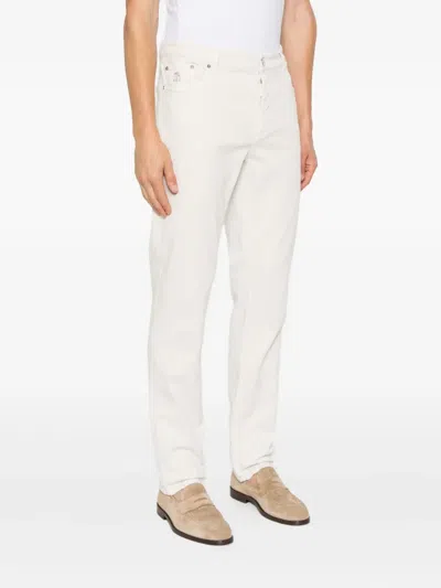 Brunello Cucinelli Cotton Trousers With Belt Loops And Rolled Cuffs In White