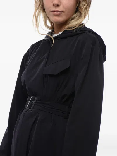 Giorgio Armani Hooded-belted Trench Coat In Black