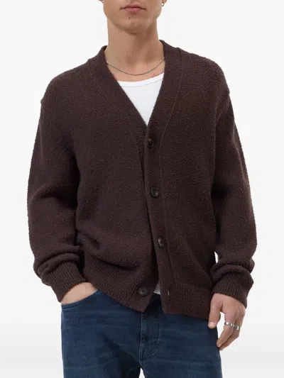 Closed Button-up Textured Cardigan In Brown