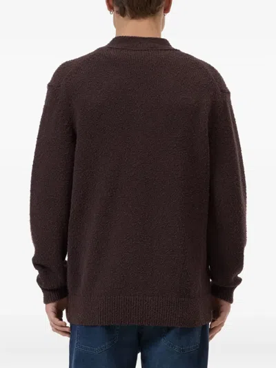 Closed Button-up Textured Cardigan In Brown