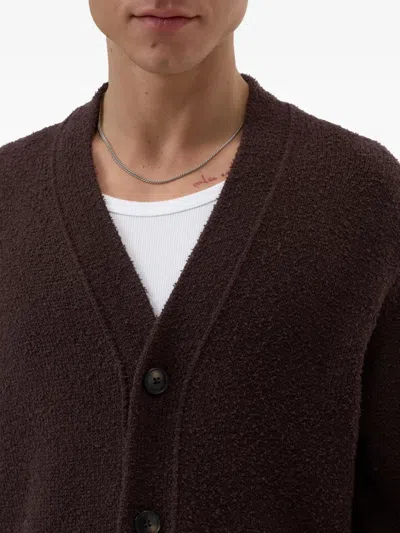 Closed Button-up Textured Cardigan In Brown