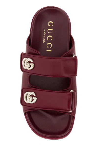 Gucci Double-strap Crystal-embellished Sandals In Red